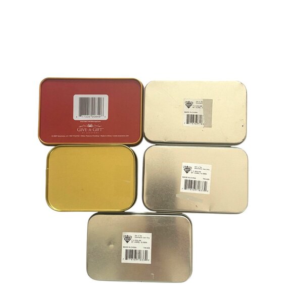 Set Of 5 Christmas-Themed Metal Gift Tins W Santa/Snowman Christmas Holiday - Picture 2 of 9